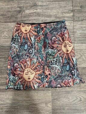 Sun Motif Multicolor Mini Skirt - Bohemian Print